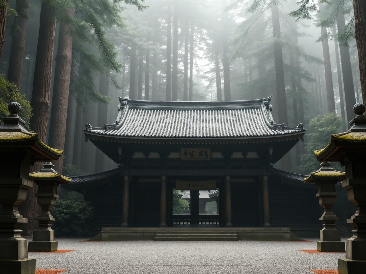 Cedar-lined path through Nikko's shrine and temple grounds.